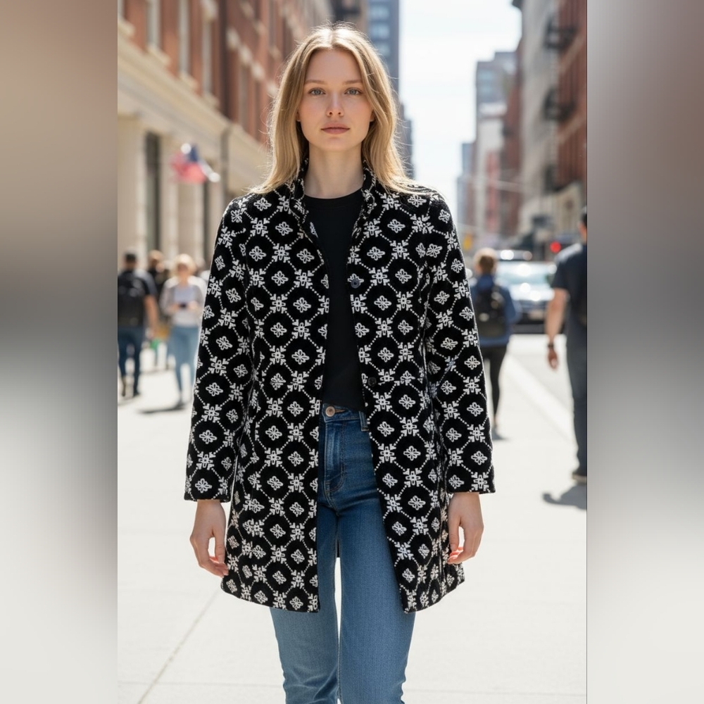 Anthropologie Wendy Hil Black Suede Embroidered Tunic Length Coat Size Small - Picture 3 of 15